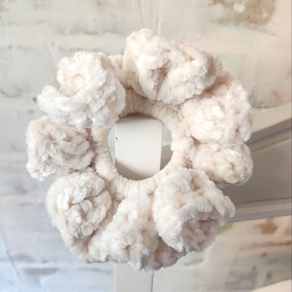 3/$15! Handmade Crochet Scrunchie- White/Cream Velvet Yarn